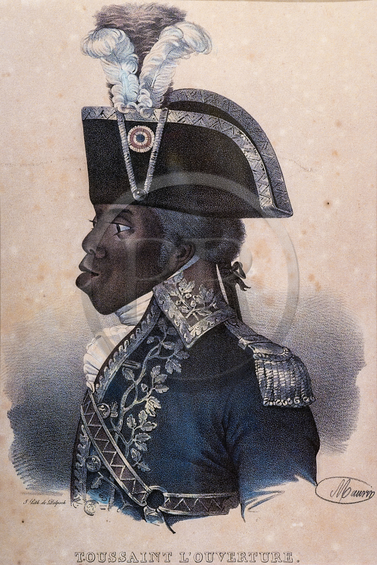 France, Charente-Maritime (17), La Rochelle, Musée du Nouveau-Monde dans l'Hotel Fleuriau, lithographie représentant Toussaint Louverture