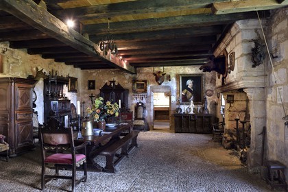 France, Dordogne, Perigord Noir, Vezere Valley, Tursac, the 16th century Reignac troglodytic and fortified house
