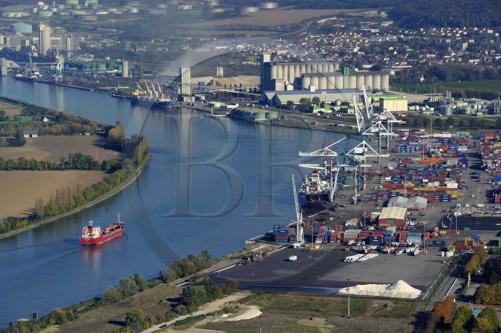 France, Seine-Maritime, the Grand Port Maritime de Rouen (Port of Rouen) at Grand-Couronne (aerial view