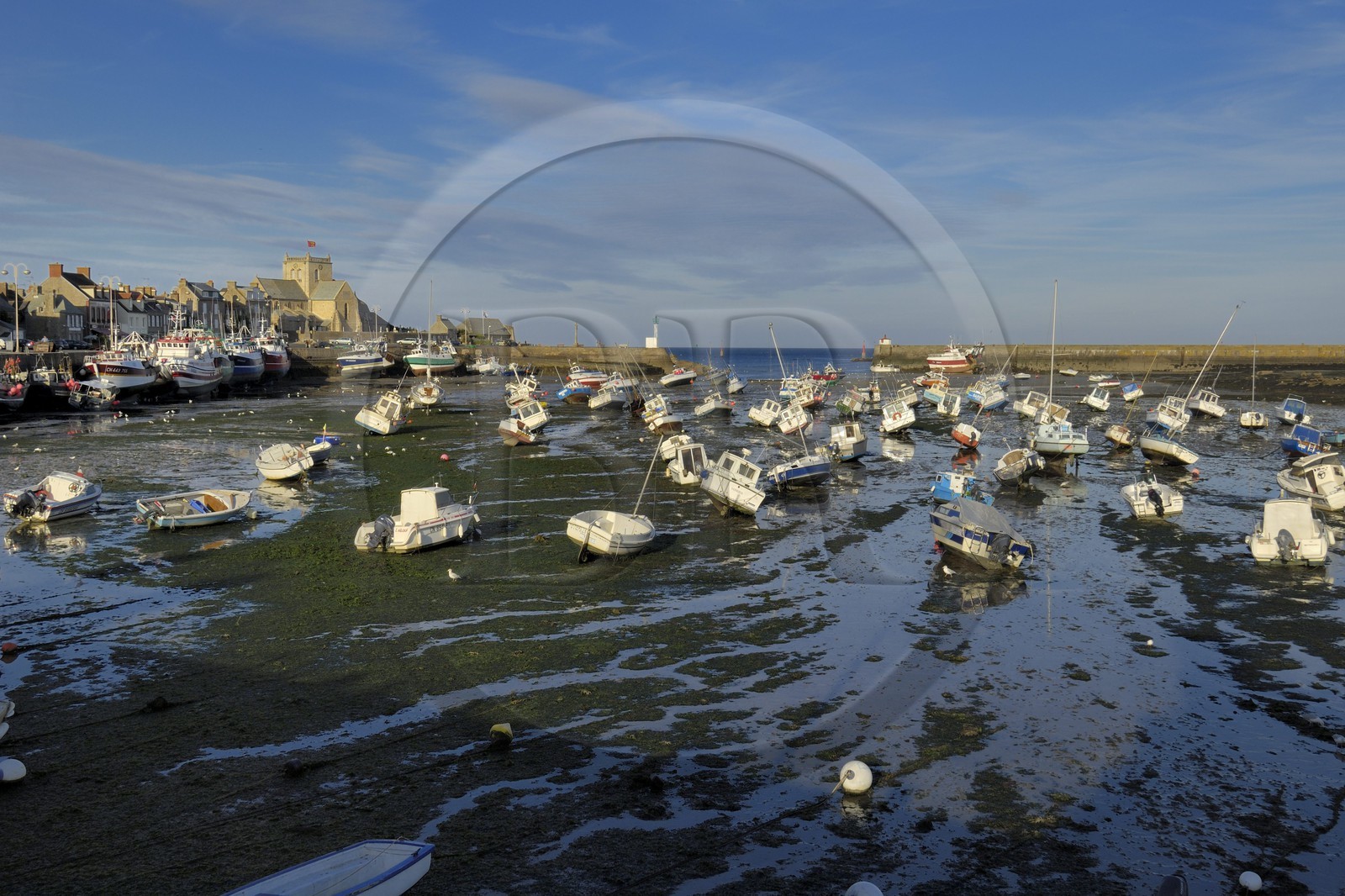 France, Manche, Val de Saire, Barfleur, labelled Les Plus Beaux Villages de France (The Most Beautiful Villages of France), port at low tide
