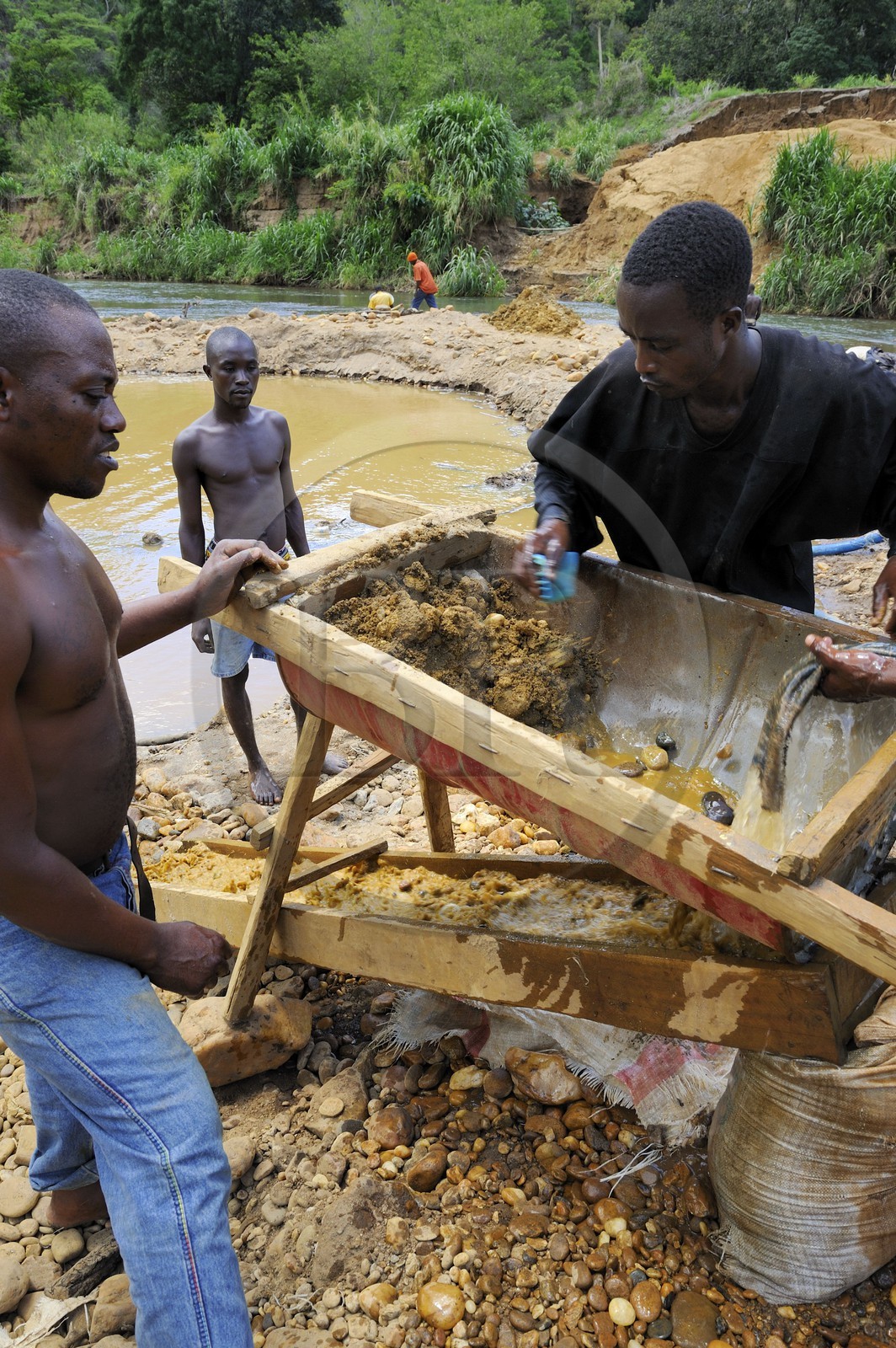 Tanzania, Morogoro district, Uluguru mountains, gold diggers on the river Ruvu