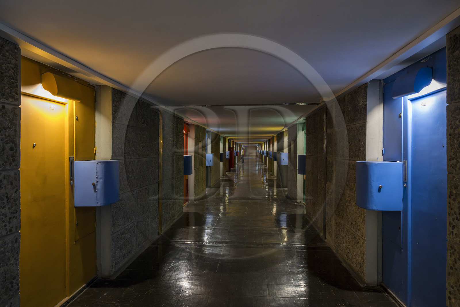 France, Bouches du Rhone, Marseille, architectural work of Le Corbusier, listed as World heritage by UNESCO, the Cité Radieuse by the architect Le Corbusier, inner street