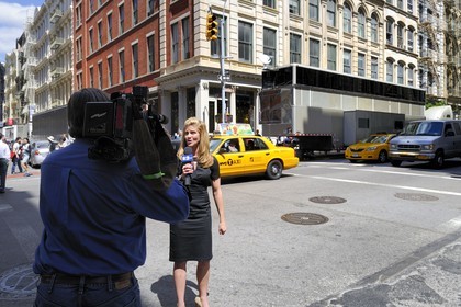 Etats-Unis, New York, Manhattan, Soho, quartier historique des immeubles en Cast Iron sur Greene Street, tournage de Men in Black 3, la caravane géante de Will Smith