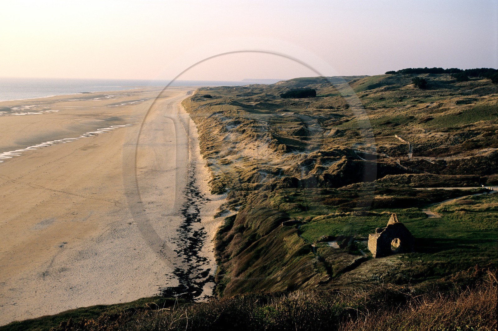 France, Manche, Cotentin, Barneville Carteret, the beach of the vieille eglise (old church) and the dunes
