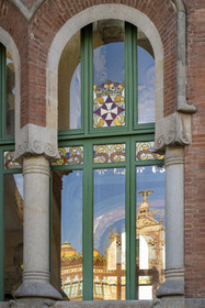 Spain, Catalonia, Barcelona, El Guinardo district, former Hospital de la Santa Creu i de Sant Pau listed as UNESCO World Heritage, modernist style by architect Domenech i Montaner, today a museum and a cultural center, administration building