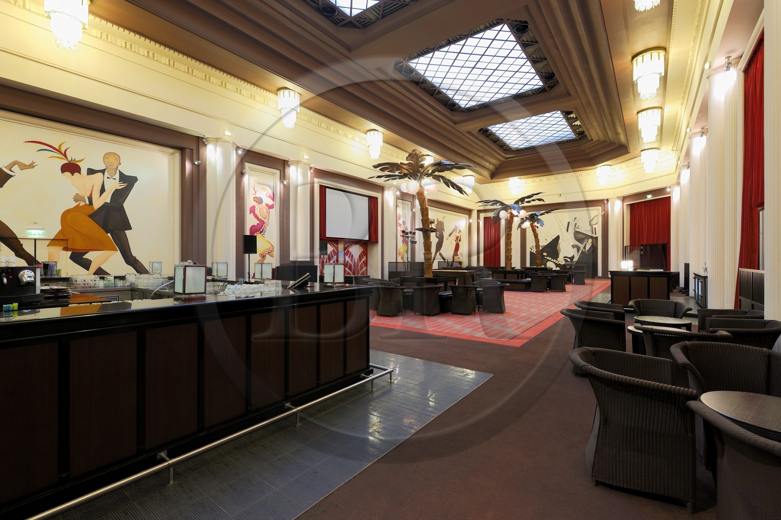France, Vosges (88), Station thermale de Vittel, le Grand Hôtel propriété du Club Mediterranée, le bar Art Deco le Cotton Club de l'ancien casino par Auguste Bluysen