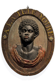 France, Paris (75), quartier du Marais, Musée Carnavalet, salle des enseignes de Paris, A la tête noire, enseigne de marchand de vins anciennement rue du Faubourg Saint-Antoine (XVIIIe siècle)