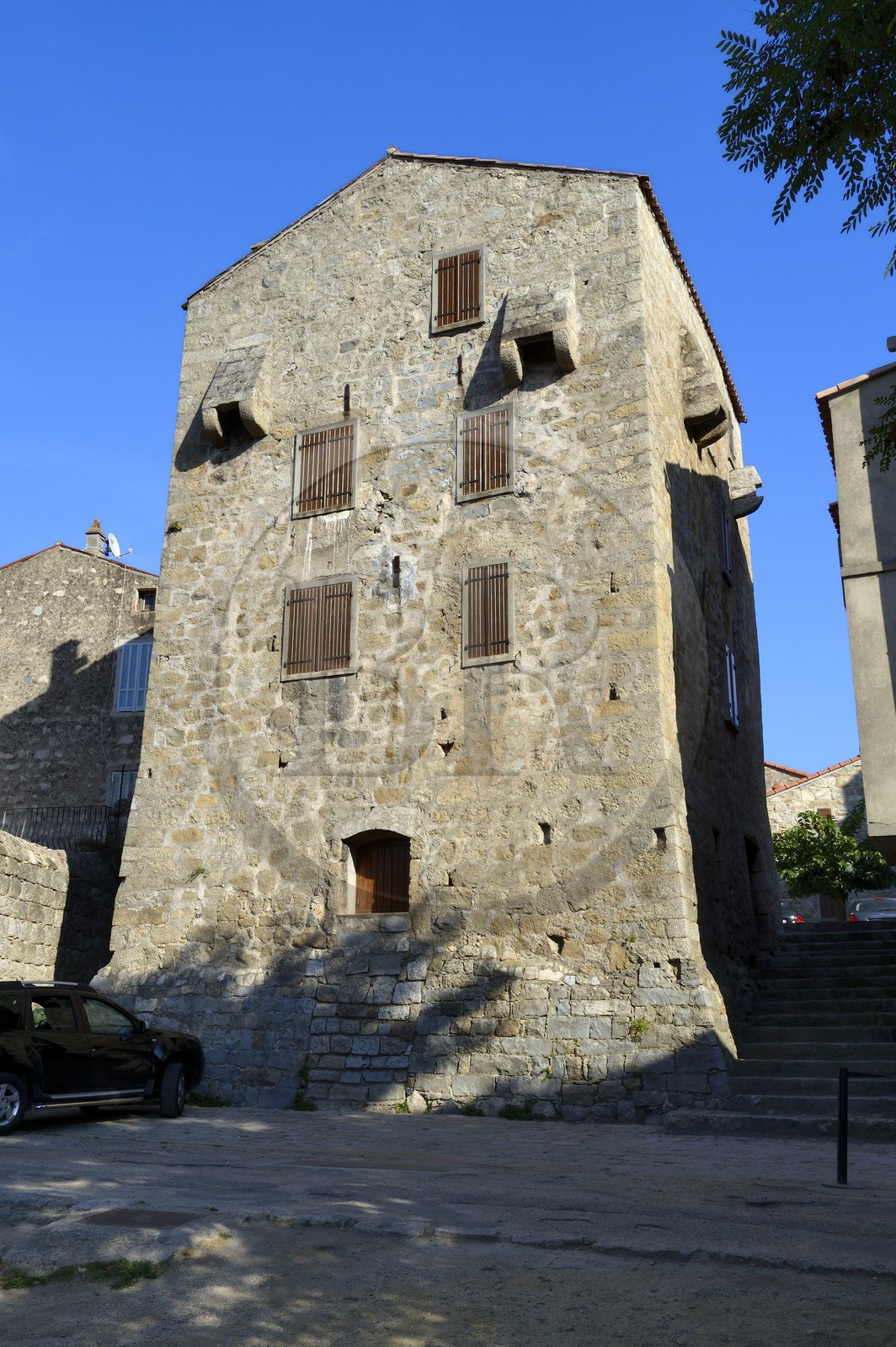 France, Corse-du-Sud (2A), Alta Rocca, Sainte-Lucie-de-Tallano (Santa Lucia di Tallà), maison fortifiée dite Maison Giacomoni