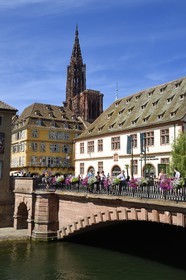 France, Bas-Rhin (67), Strasbourg, vieille ville classée au Patrimoine Mondial de l'UNESCO, la cathédrale Notre-Dame et le musée Historique (ancienne Grande Boucherie) sur les bords de l'Ill