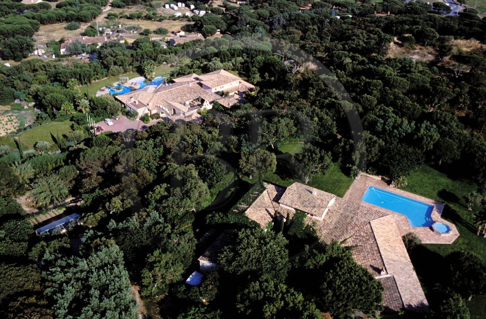 France, Var, Saint Tropez, luxurious villas in Ramatuelle, former house of the french singer Johnny Halliday (aerial view)