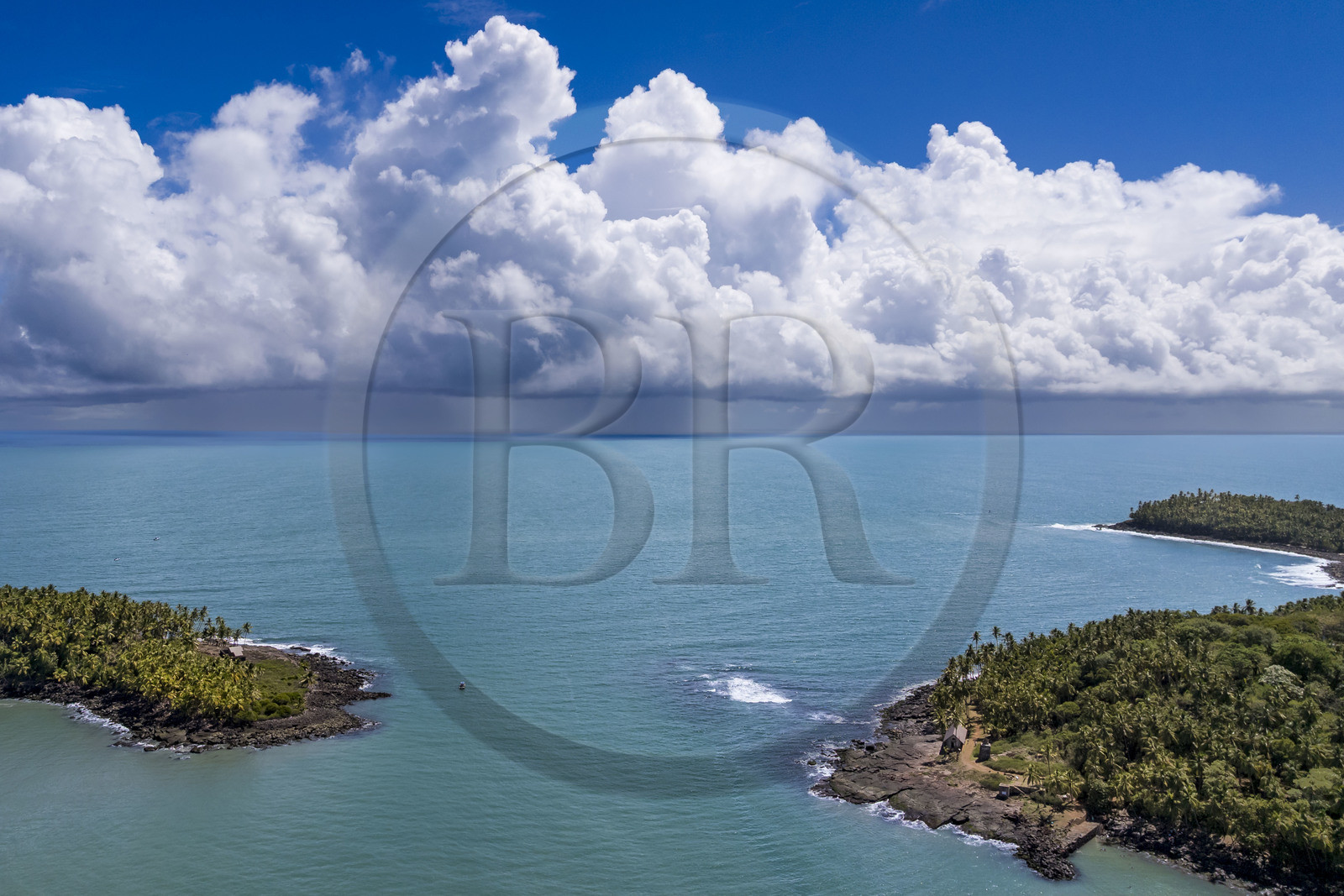 France, French Guiana, Kourou, Salvation Islands (Iles du Salut), Devil's Island on the left and Royal Island on the right, arrival of a storm in the background