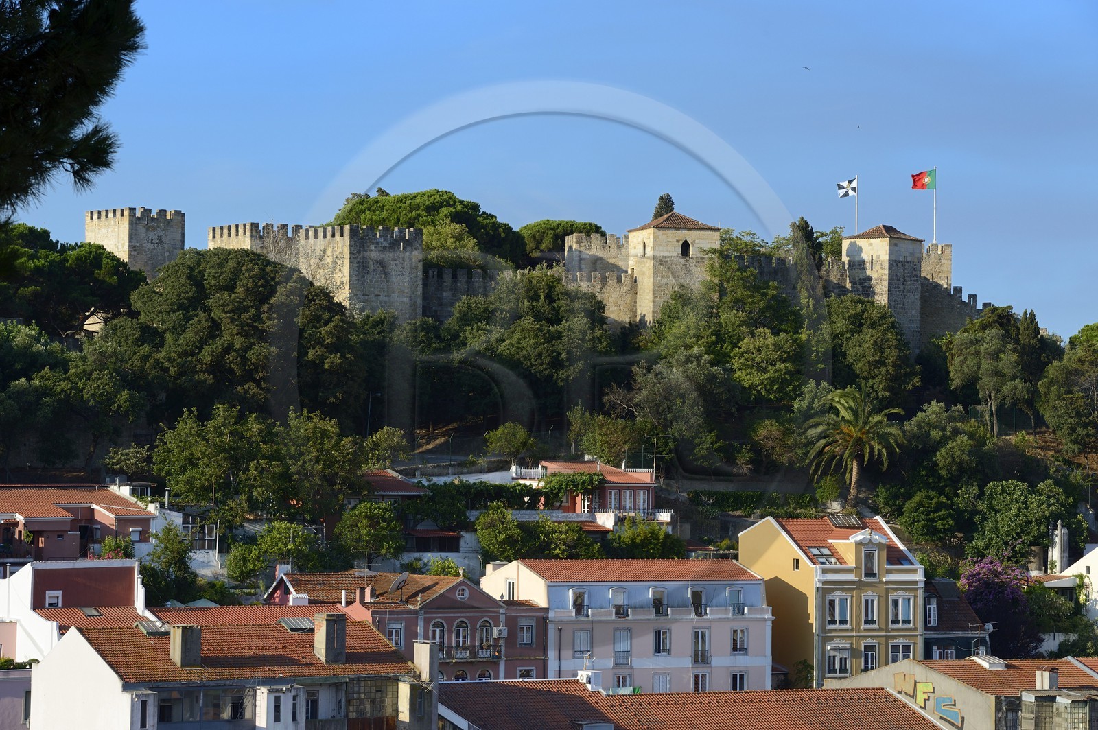 Portugal, Lisbonne, quartier de l'Alfama, le Castelo Sao Jorge (chateau Saint Georges)