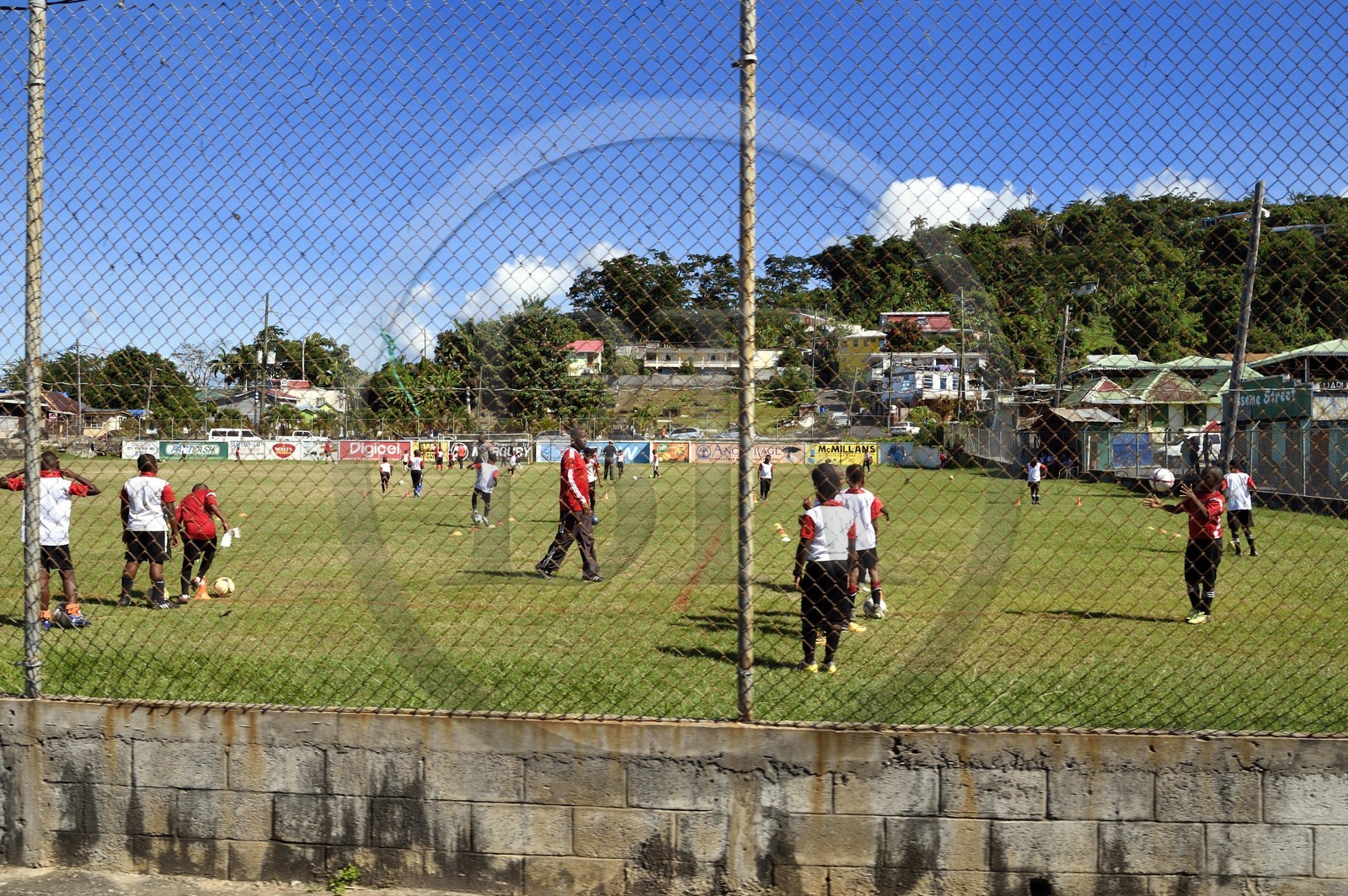 Caribbean, Dominica Island, the capital city Roseau, schoolchildren at football training