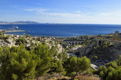 France, Bouches du Rhone, Marseille, 16th district, the Frioul seen from Estaque