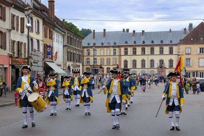 France, Vosges, Senones, capital of the former principality of Salm Salm which used to be part of France in 1793, changing of the guard in main street