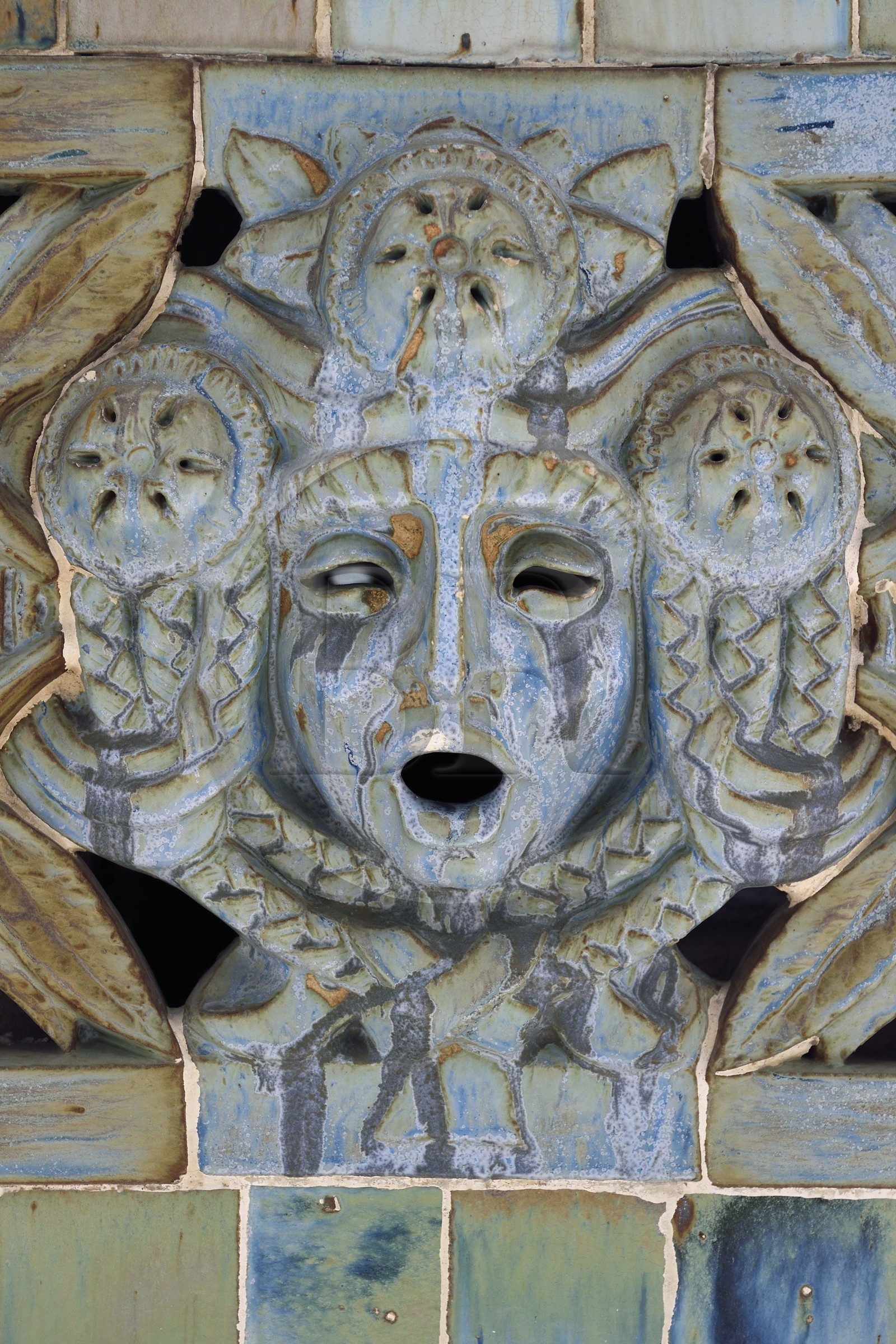 France, Meurthe-et-Moselle, Nancy, round swimming pool of Thermal Nancy, glazed stoneware patterns