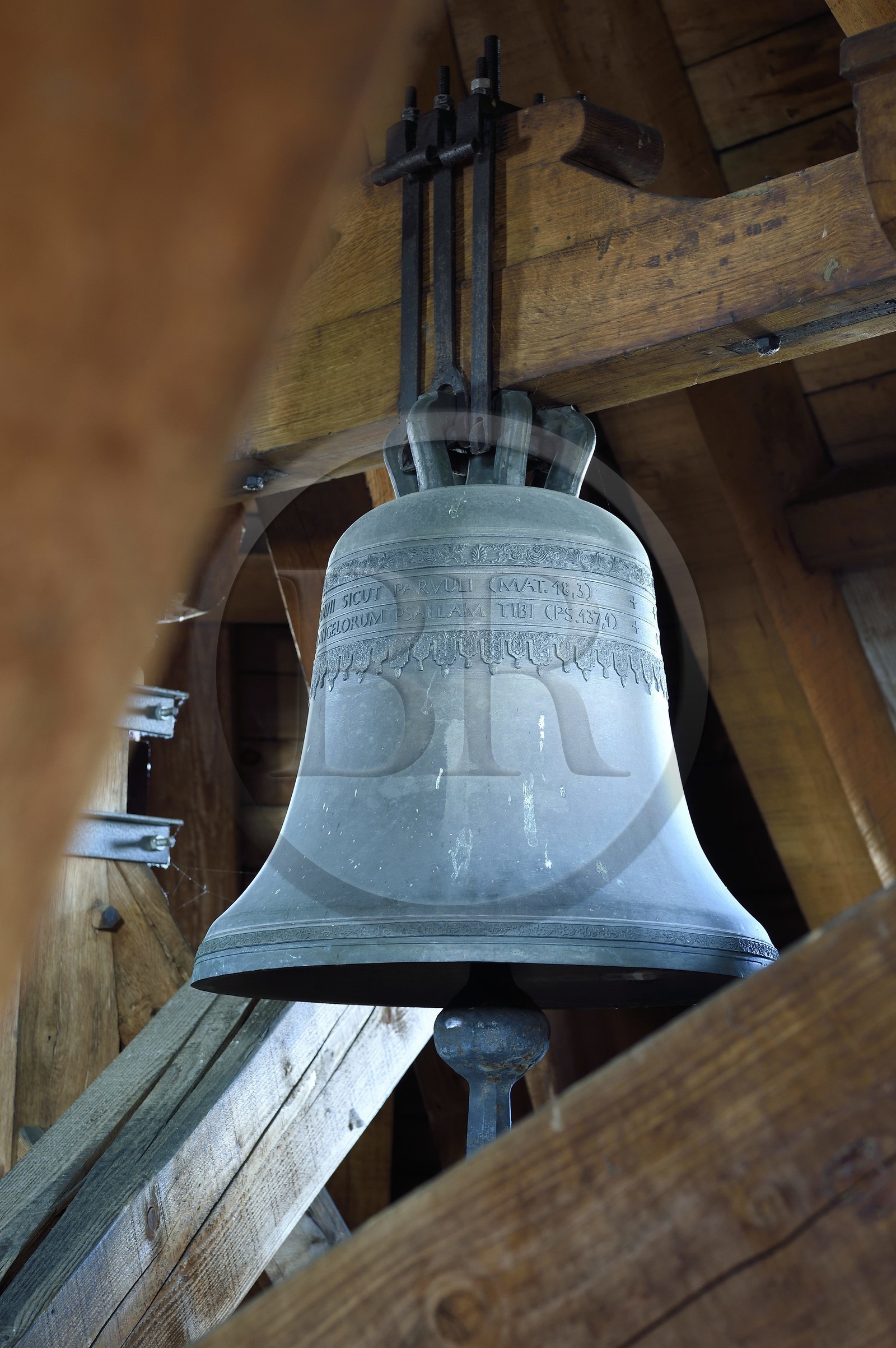 France, Bas Rhin, Strasbourg, old town listed as World Heritage by UNESCO, Notre Dame Cathedral, under the roof of the Klotz tower are the six bells that ring the weekly masses but also the baptisms, marriages and deaths of the parishioners