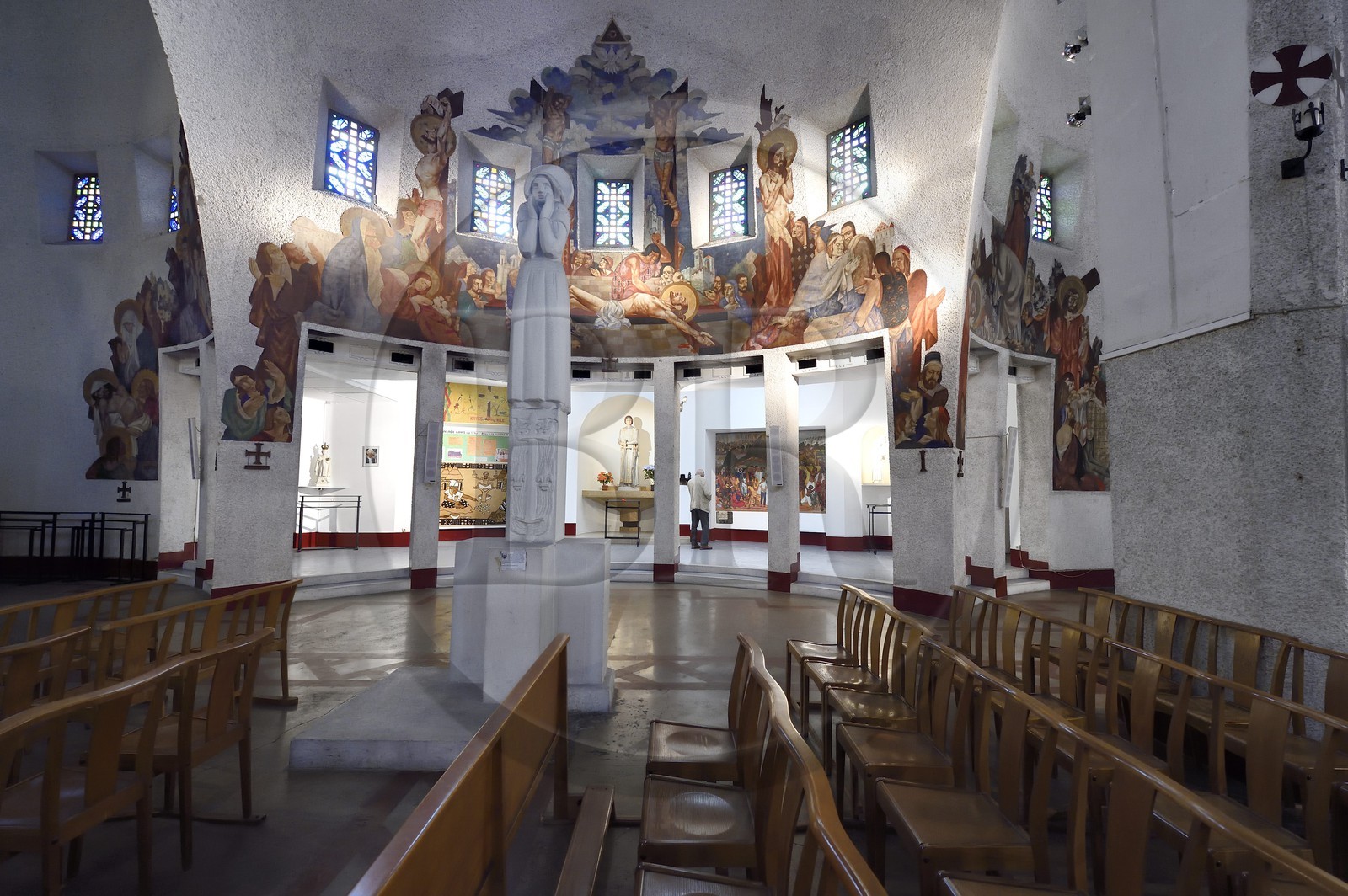 France, Alpes-Maritimes, Nice, Sainte-Jeanne-d'Arc (St. Joan of Arc) Church (1913-1933), the interior frescoes by Eugene Klementieff are inspired by Cubism, Orthodox icons and Quattrocento
