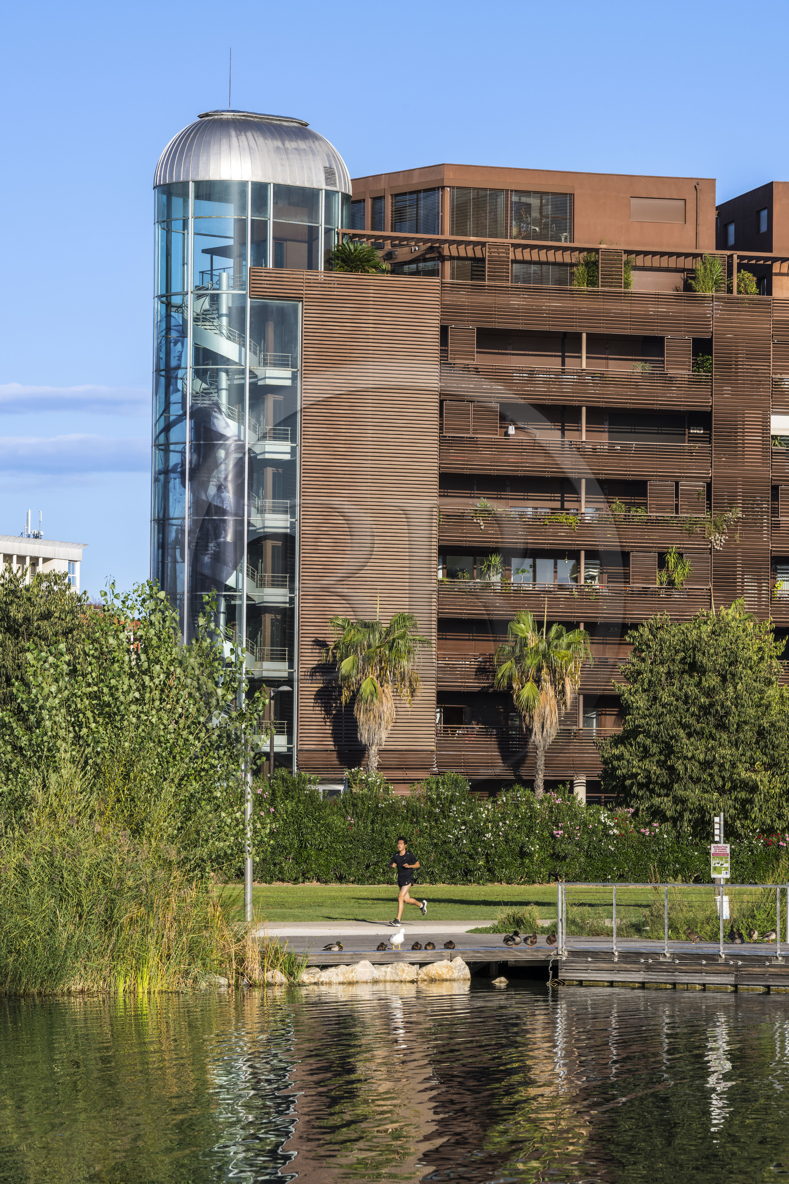 France, Herault, Montpellier, Port Marianne district, apartment building around the Bassin Jacques Coeur