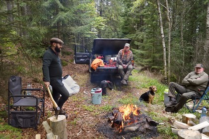 France, Haut Rhin, Thannenkirch, Taennchel massif, temporary camp of three communal lumberjacks present to replant Douglas firs around the Rocher des Geants