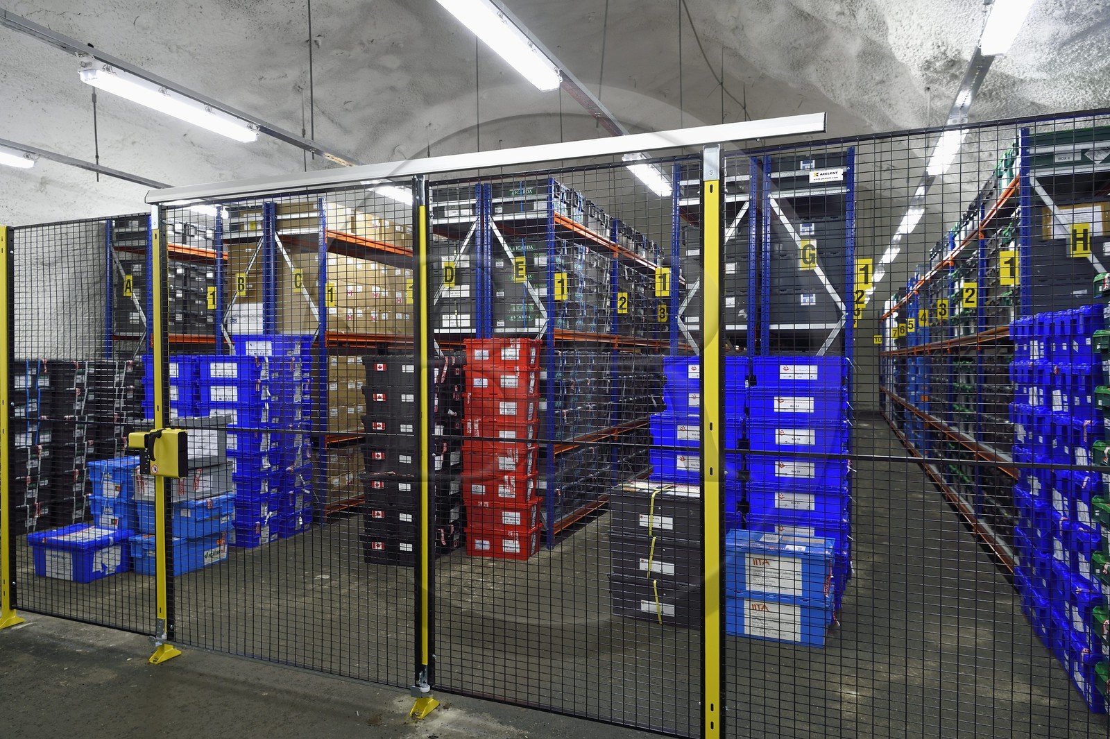 Norway, Svalbard, Spitzbergen, Longyearbyen, Svalbard Global Seed Vault (Seed Bank), seed storage room artificially maintained at -18°C, there are nearly 900000 samples deposited, from 200 countries of origin and 73 depositor institutes
