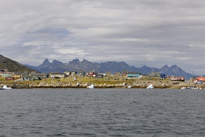 Greenland, town of Nanortalik surrounded by mountains in the Southern area