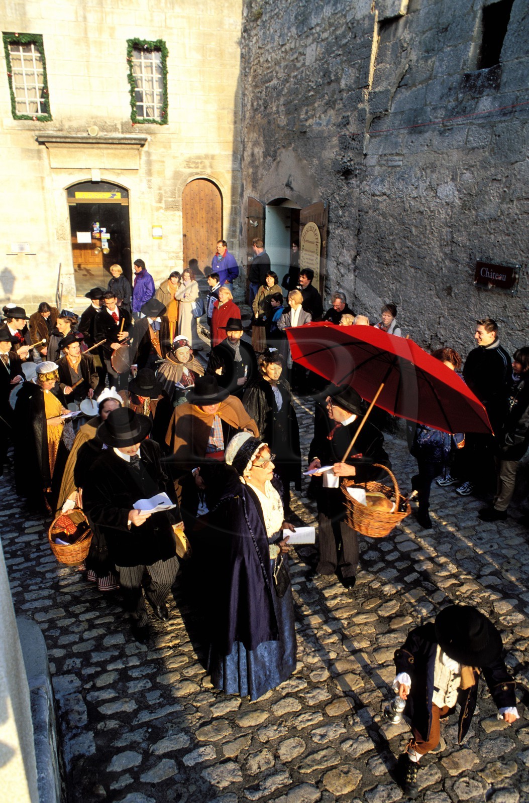 France, Bouches du Rhone, Les Baux de Provence village, labelled Les Plus Beaux Villages de France (The Most Beautiful Villages of France), Christmas celebrations, aubade (dawn serenade) in local Provence costumes