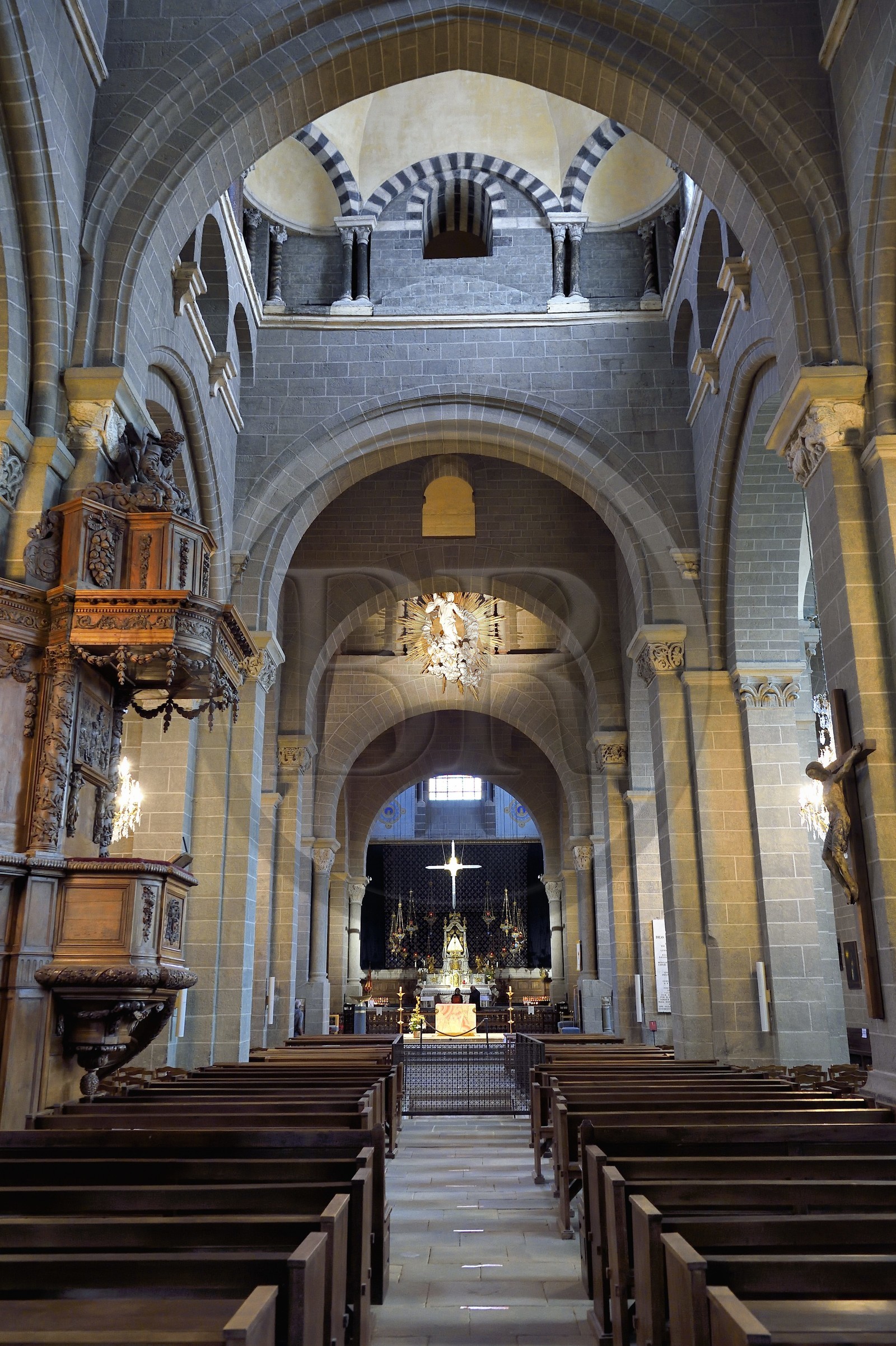 France, Haute Loire, Le Puy en Velay, Routes of Santiago de Compostela, the 12th century Our Lady (Notre-Dame-de-l'Annunciation) cathedral listed as World heritage by UNESCO