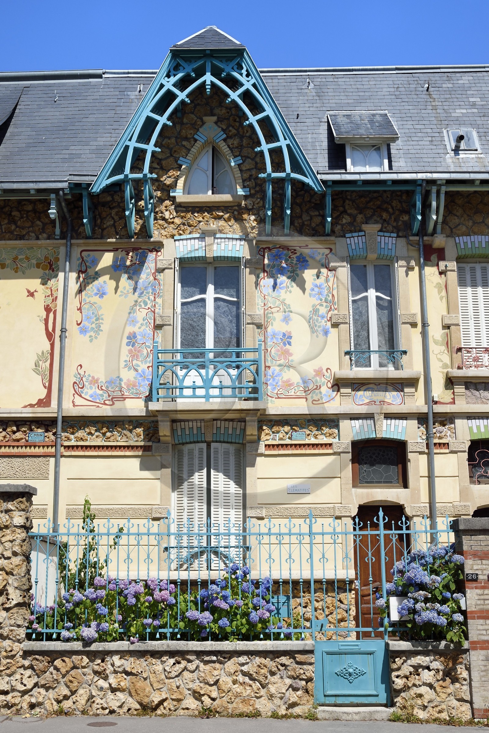 France, Meurthe-et-Moselle, Nancy, Rue Felix Faure, Art Nouveau subdivision house by architect Cesar Pain, villa Les Clématites