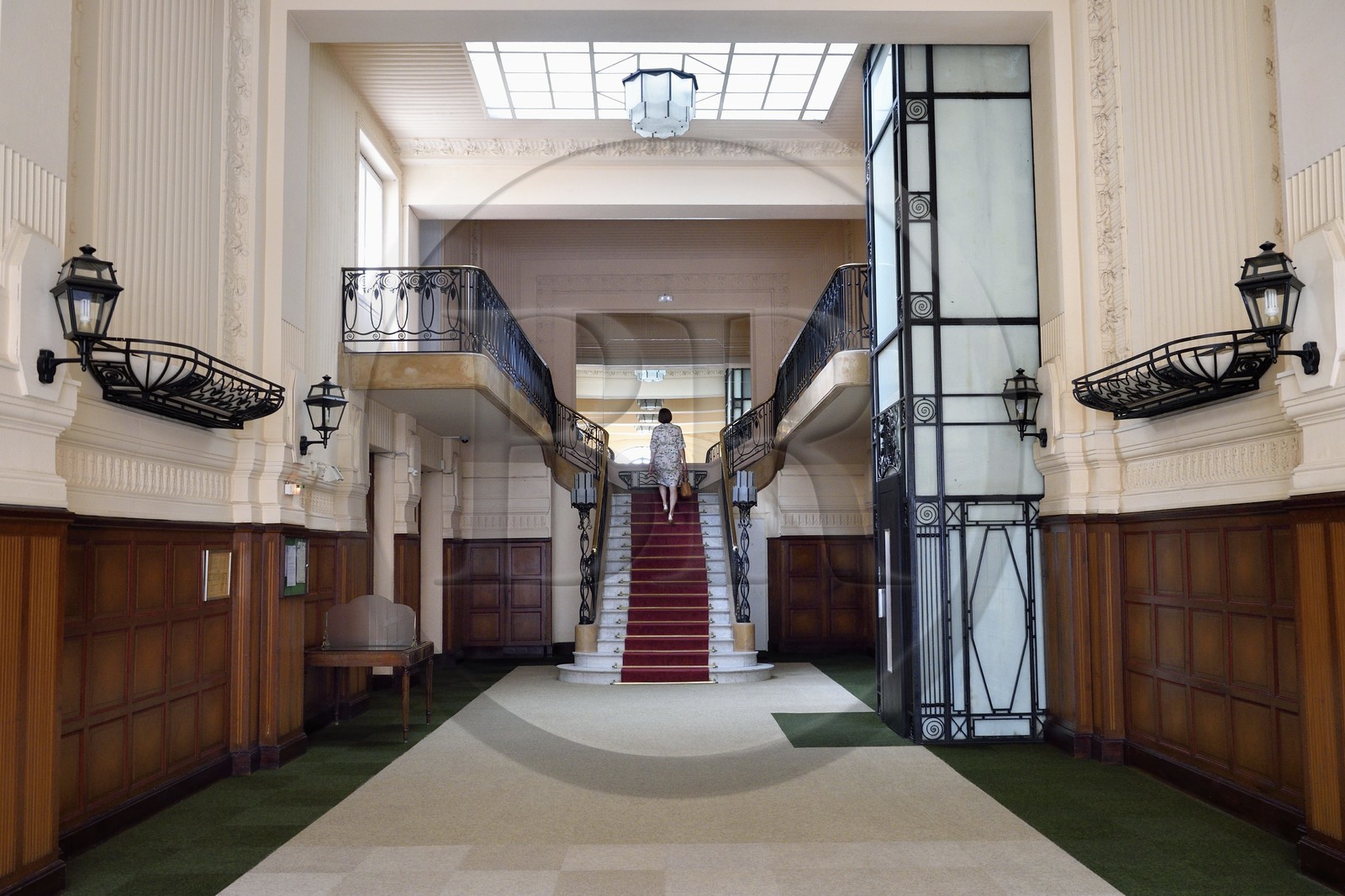 France, Allier (03), Vichy, former Hotel France et Pasteur on avenue Aristide Briand, the entrance hall in Art Deco style