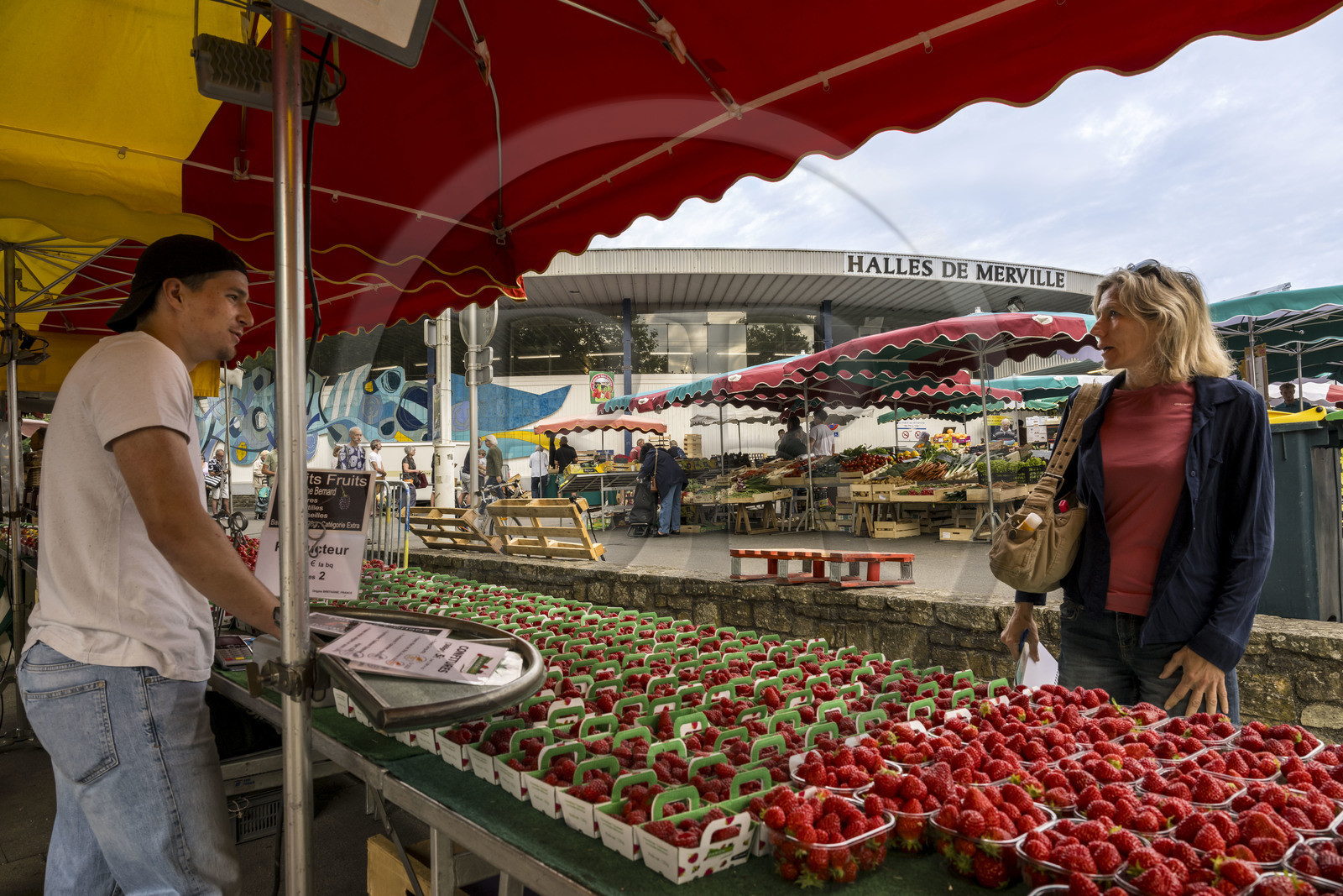 France, Morbihan, Lorient, Les halles de Merville, strawberry stall