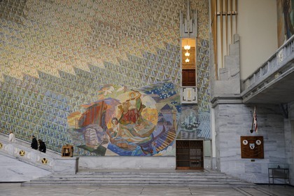 Norvège, Oslo, l'hôtel de Ville (Radhuset), salle de l'Hôtel de ville d'Oslo où est remis chaque année le Prix Nobel de la Paix