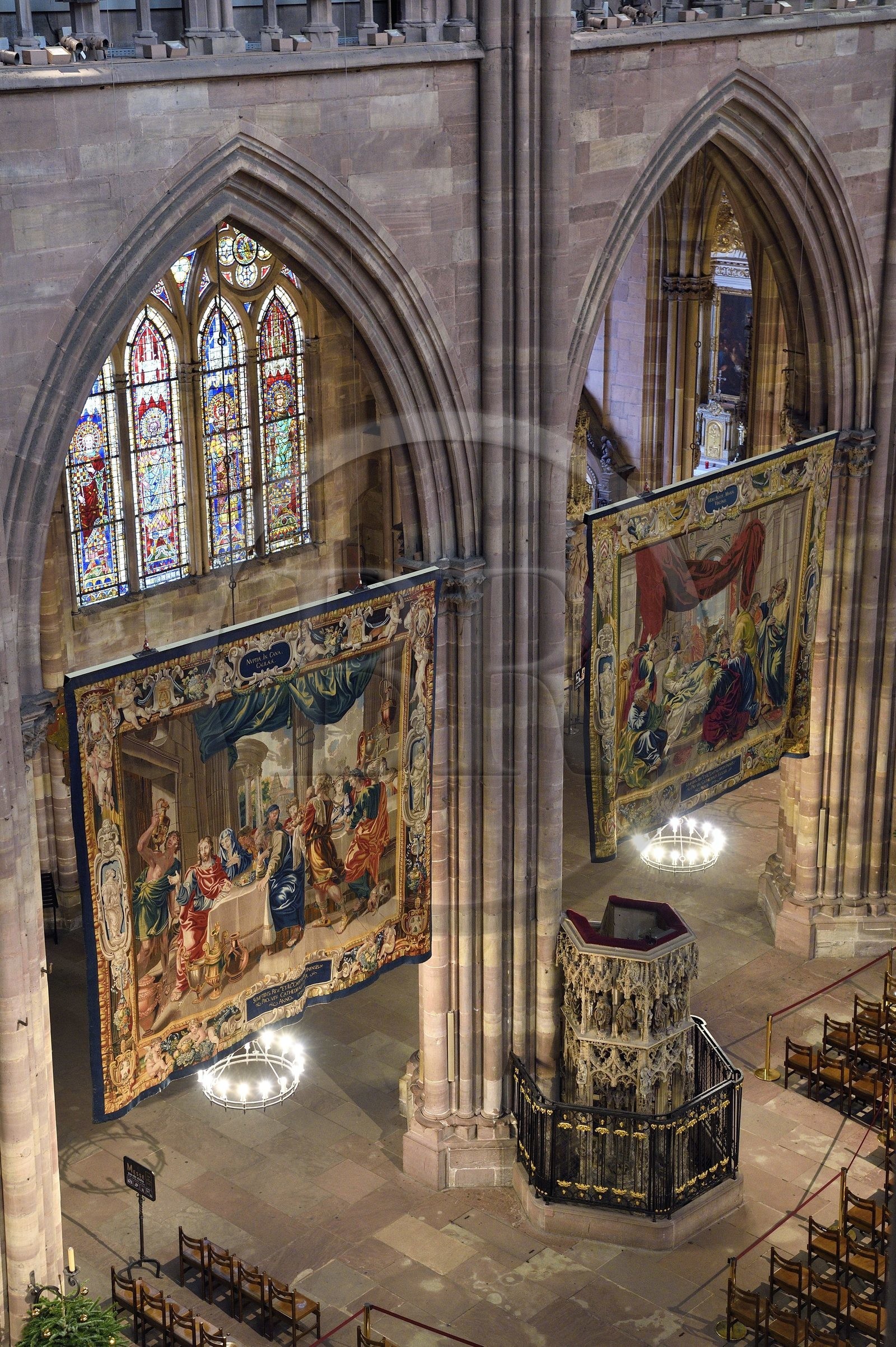 France, Bas Rhin, Strasbourg, old town listed as World Heritage by UNESCO, Notre Dame Cathedral, the Scenes from the Life of the Virgin made at the request of Richelieu are a series of fourteen tapestries hung in the nave during the Advent period