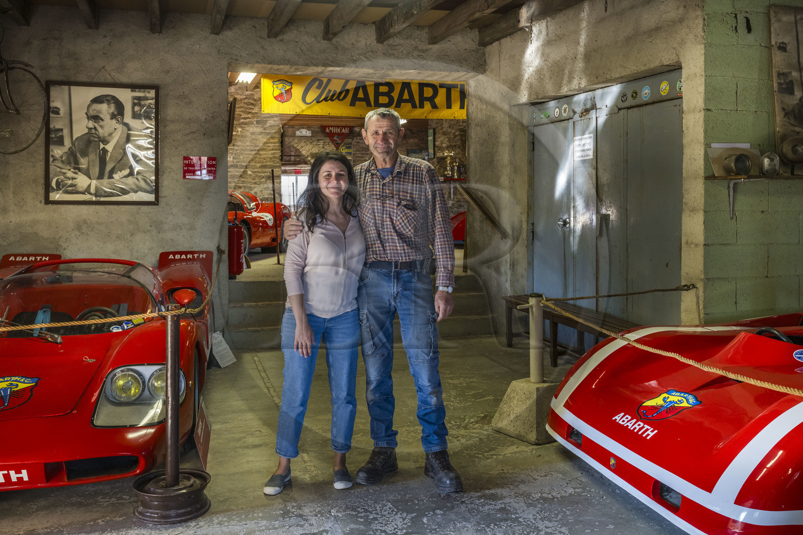 France, Cote d'Or, Côte de Beaune, Savigny-les-Beaune, the castle with museums and collections of fighter planes, Abarth racing cars, motorcycles, straddle tractors, models, fire trucks, Christophe Pont and his daughter Marie who manage the estate and the museums
