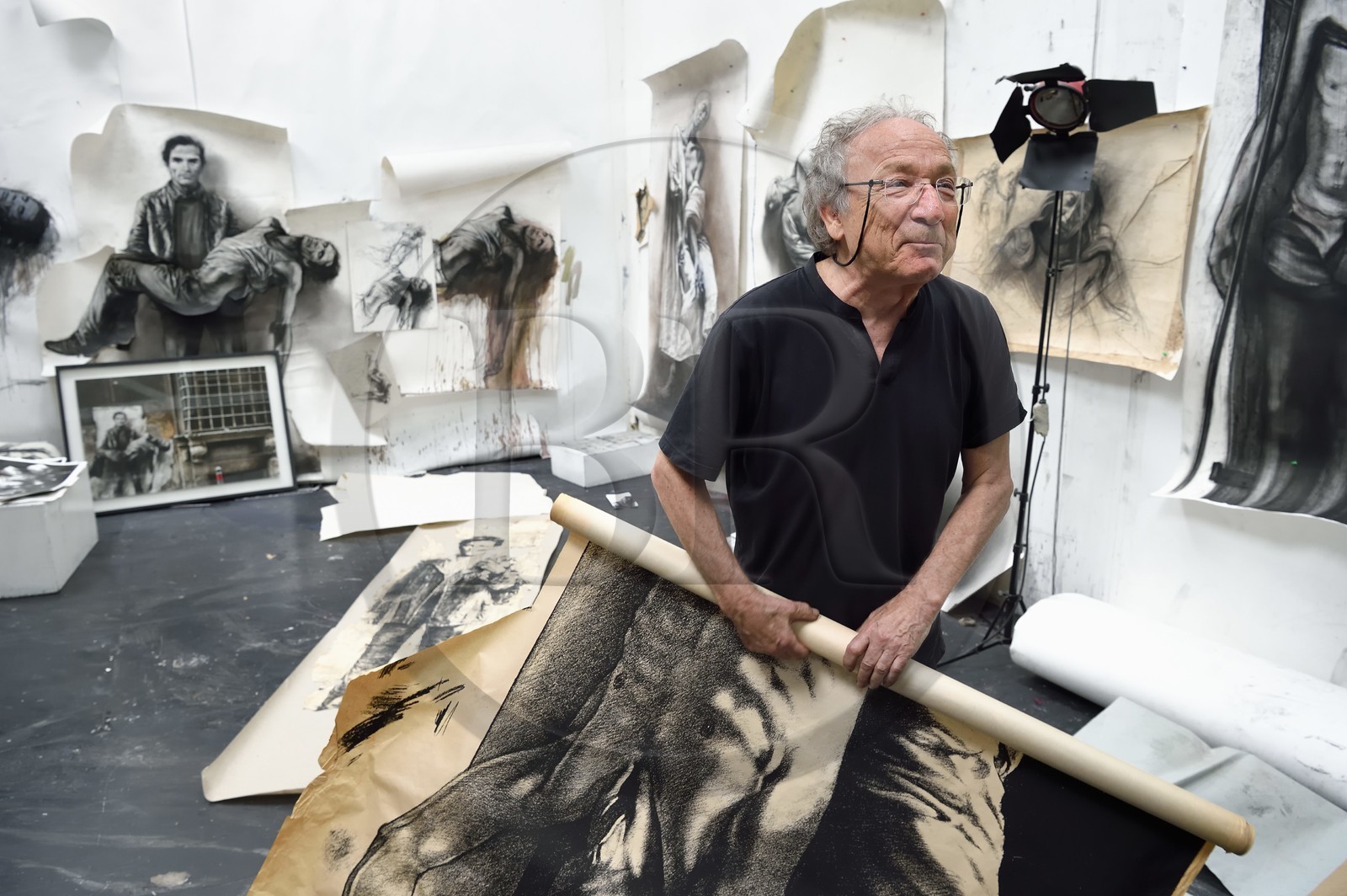 France, Ivry sur Seine, the artist Ernest Pignon-Ernest in his studio