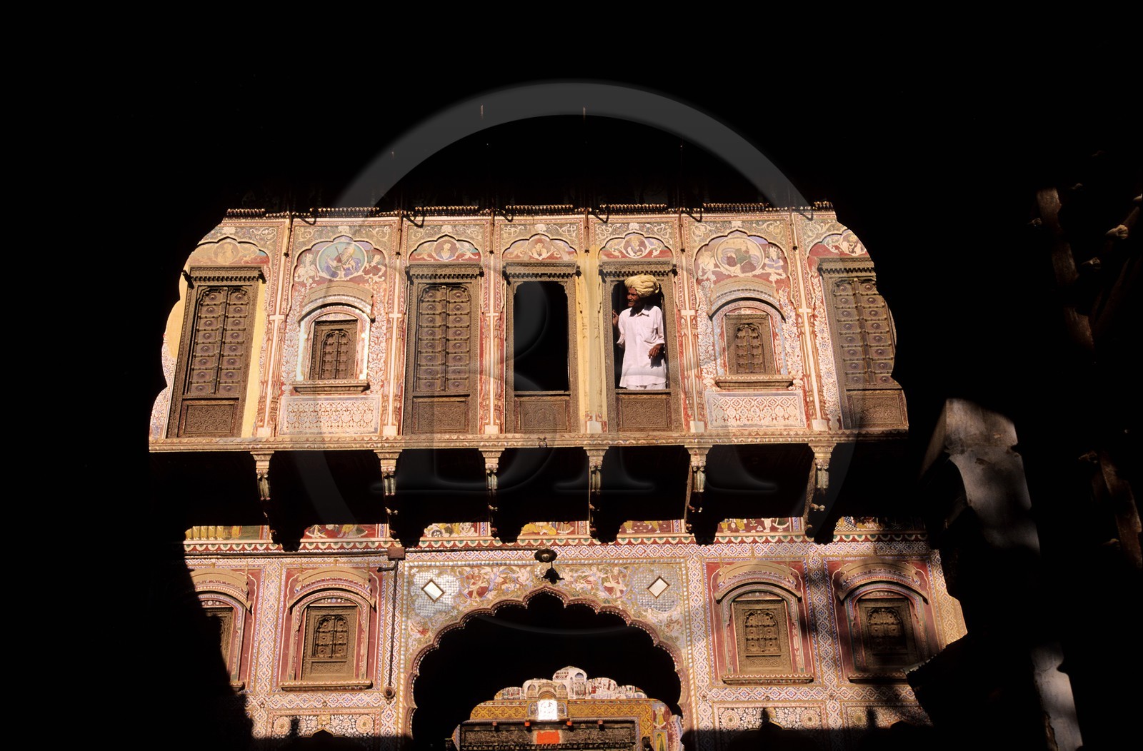 India, Rajasthan State, city of Nawalgarh, Choti Bhagaton Ki Haveli (house), first courtyard's facade