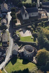France, Cotes-d'Armor, former chapel of the eleventh century build by the Knights Templar on the model of the Holy Sepulchre of Jerusalem (aerial view)