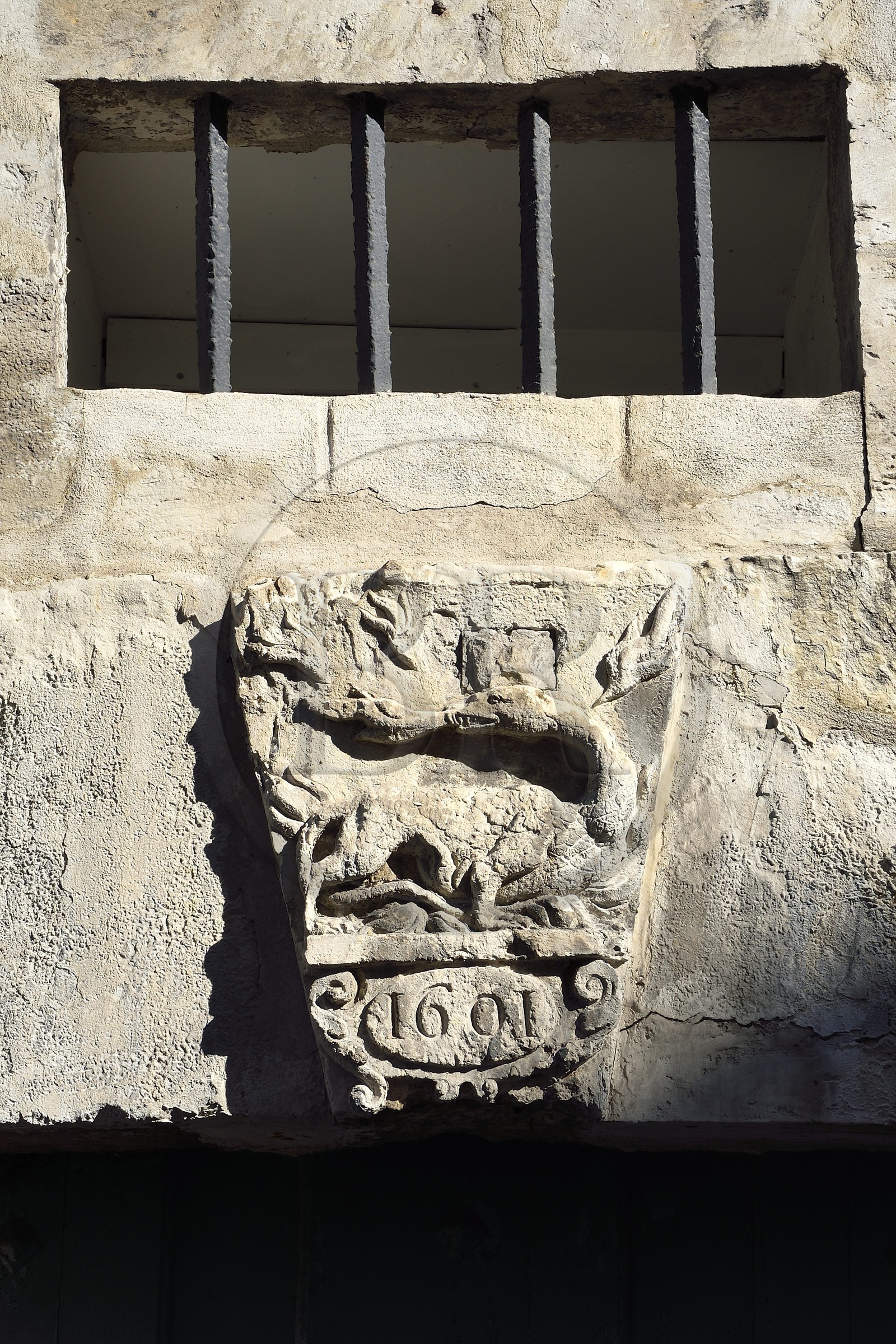 France, Seine-Maritime, Rouen, draper-dyer's house at 134 rue Eau-de-Robec, salamander dated 1601 above the door