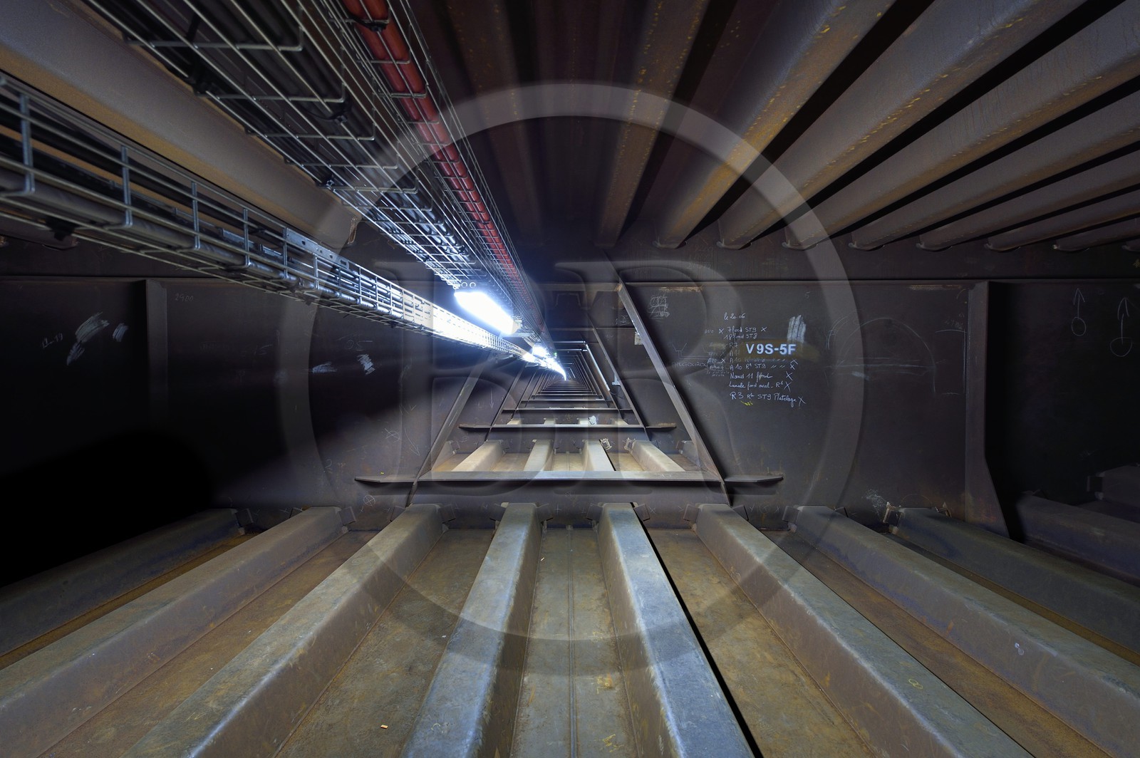 France, between  Calvados and Seine Maritime, the Pont de Normandie (Normandy Bridge), under the road in the metal portion of the deck