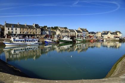 France, Calvados (14), Cote de Nacre, Port-en-Bessin, chalutiers dans le port de pêche