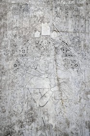 France, Seine Maritime, Rouen, Church of Saint Ouen (12th–15th century), 14th century tumultuous stone of one of the architects of the abbey, funerary slab under which his ashes once rested