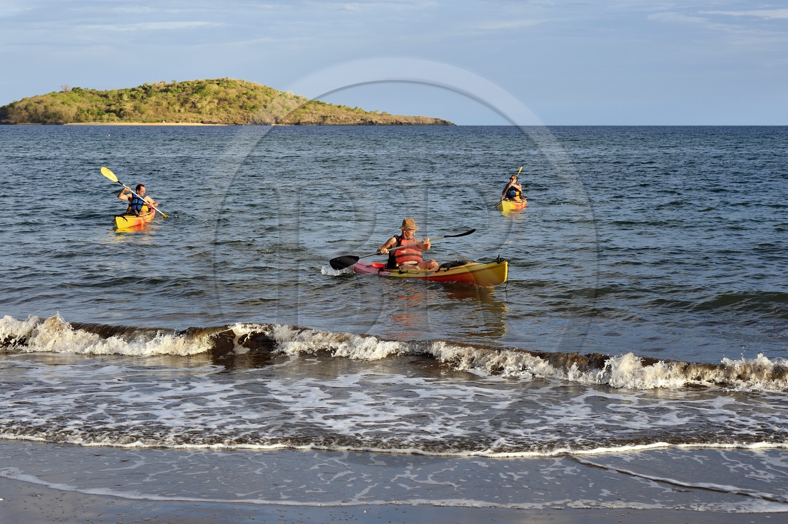 France, Mayotte island (French overseas department), Grande-Terre, Nyambadao, kayaking next to Sakouli beach and Bandrele island in the background