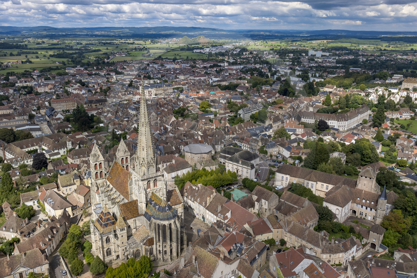 France, Saone et Loire, Autun, Saint Lazarus Cathedral (aerial view)