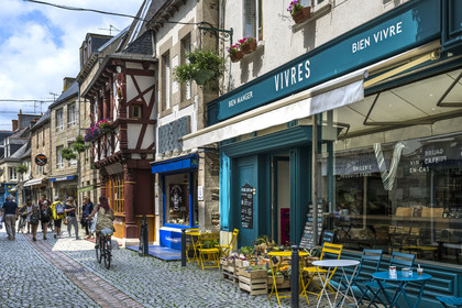 France, Cotes d'Armor, Paimpol, the Maison Jézéquel rue des Huit Patriotes, 15th century half-timbered house with shop