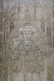 France, Paris, Musée de Cluny - Musée national du Moyen-Age (Middle Ages Museum in the former Hotel de Cluny), funerary slab of Jean de Mallet (+1333) monk of the abbey of Poblet in Catalonia, comes from the church of the Bernardins in Paris