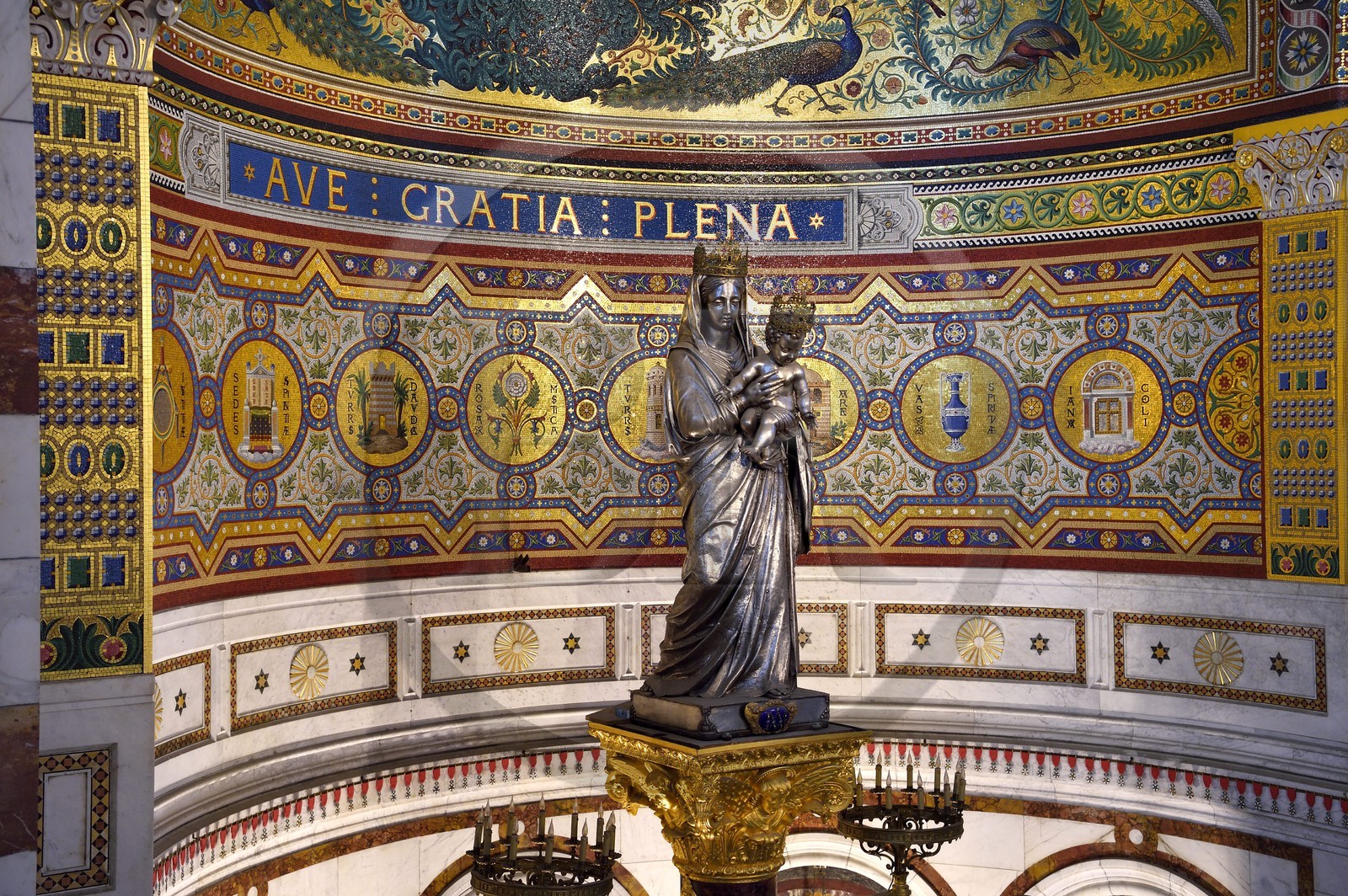 France, Bouches du Rhone, Marseille, Notre-Dame de la Garde basilica, silver Virgin and Child in the upper church
