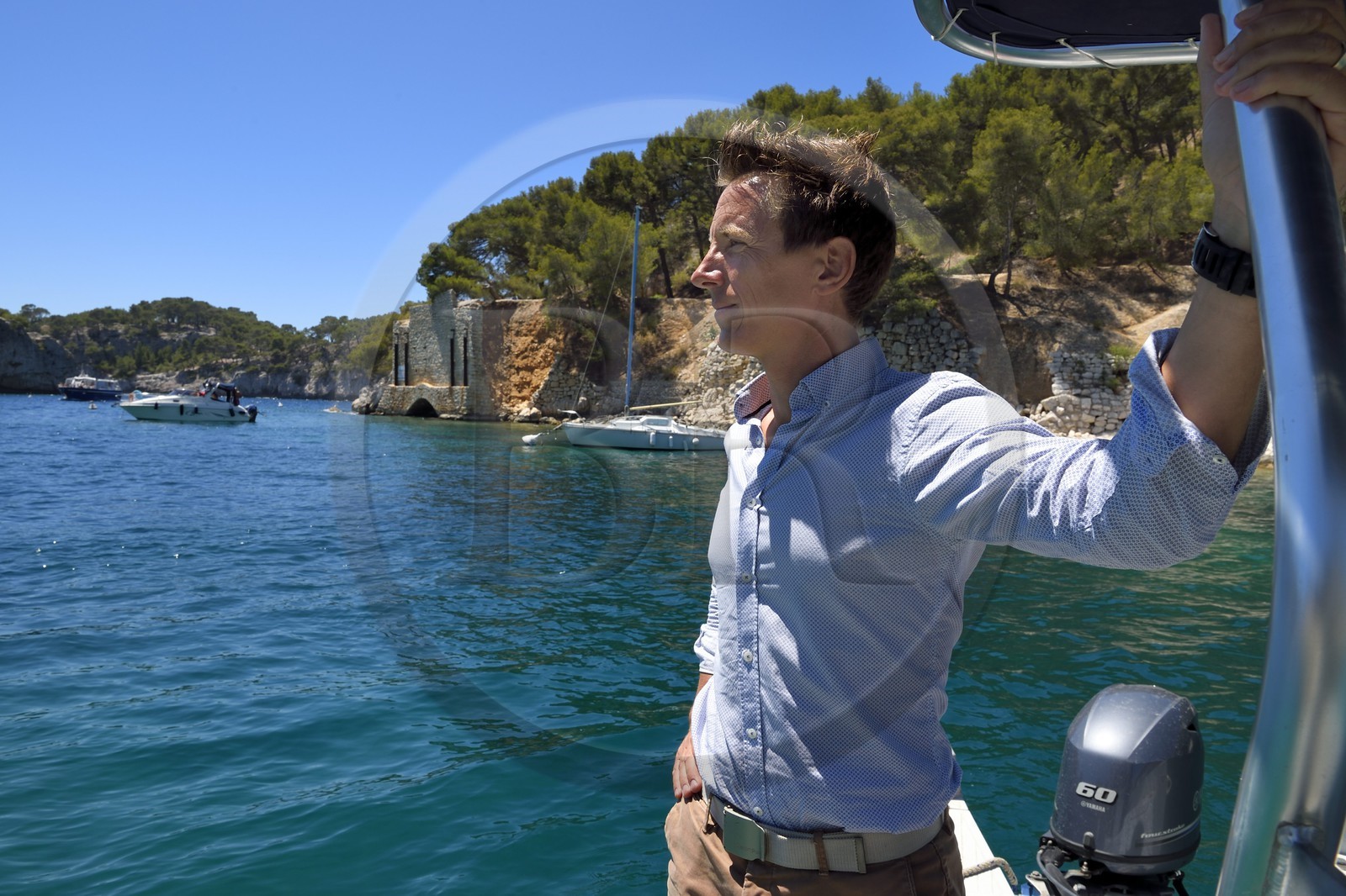 France, Bouches-du-Rhône (13), Cassis, Parc national des Calanques, Calanque de Port-Miou, Pascal Seillier directeur de la zone de mouillage de Port-Miou