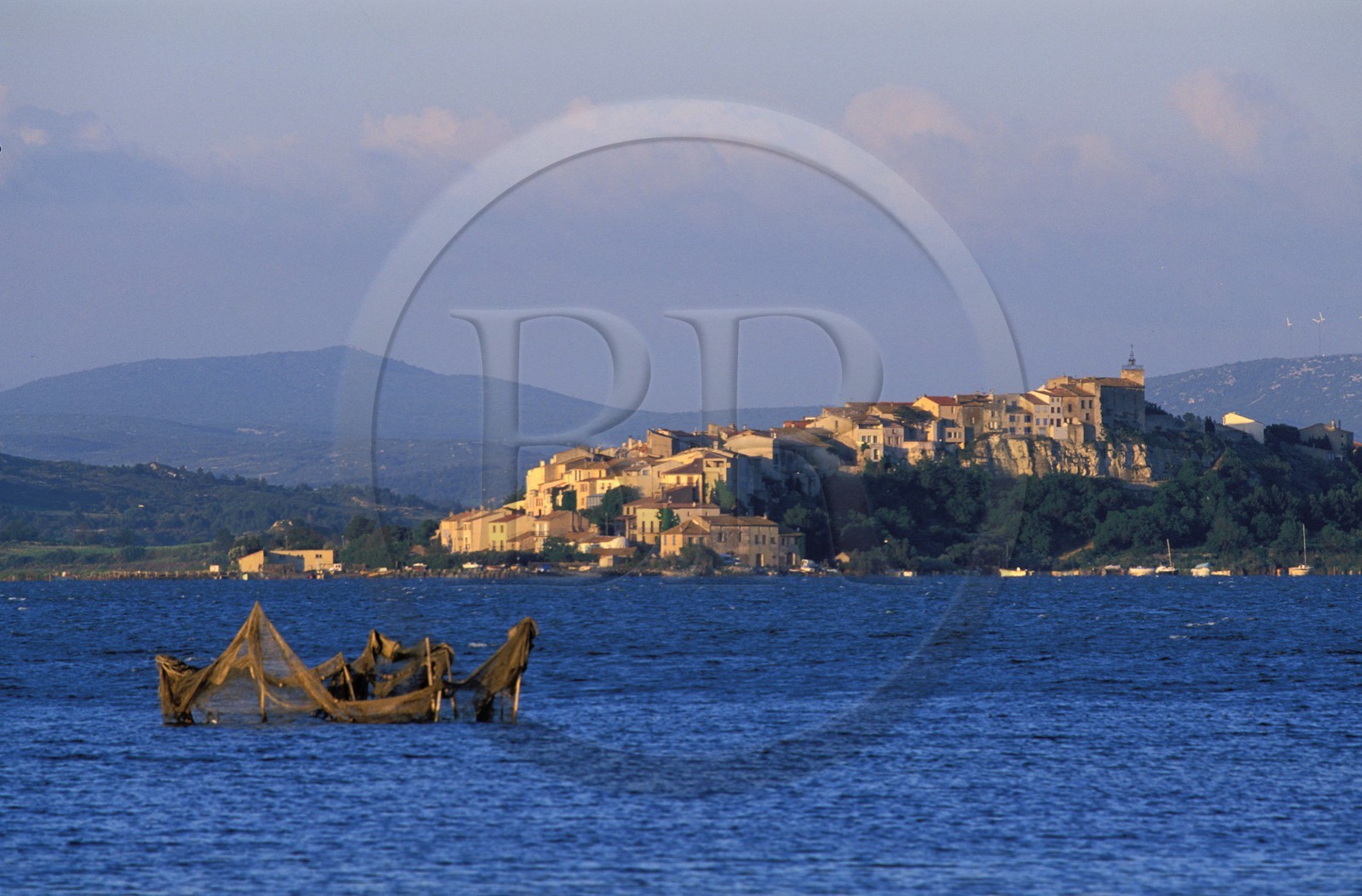France, Aude, pond and the village of Bages