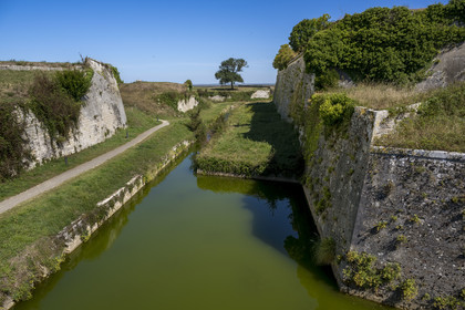 France, Charente-Maritime (17), Ile d'Oléron, le Chateau-d'Oléron, douves qu’un système d’écluses permet d'alimenter en eau de mer