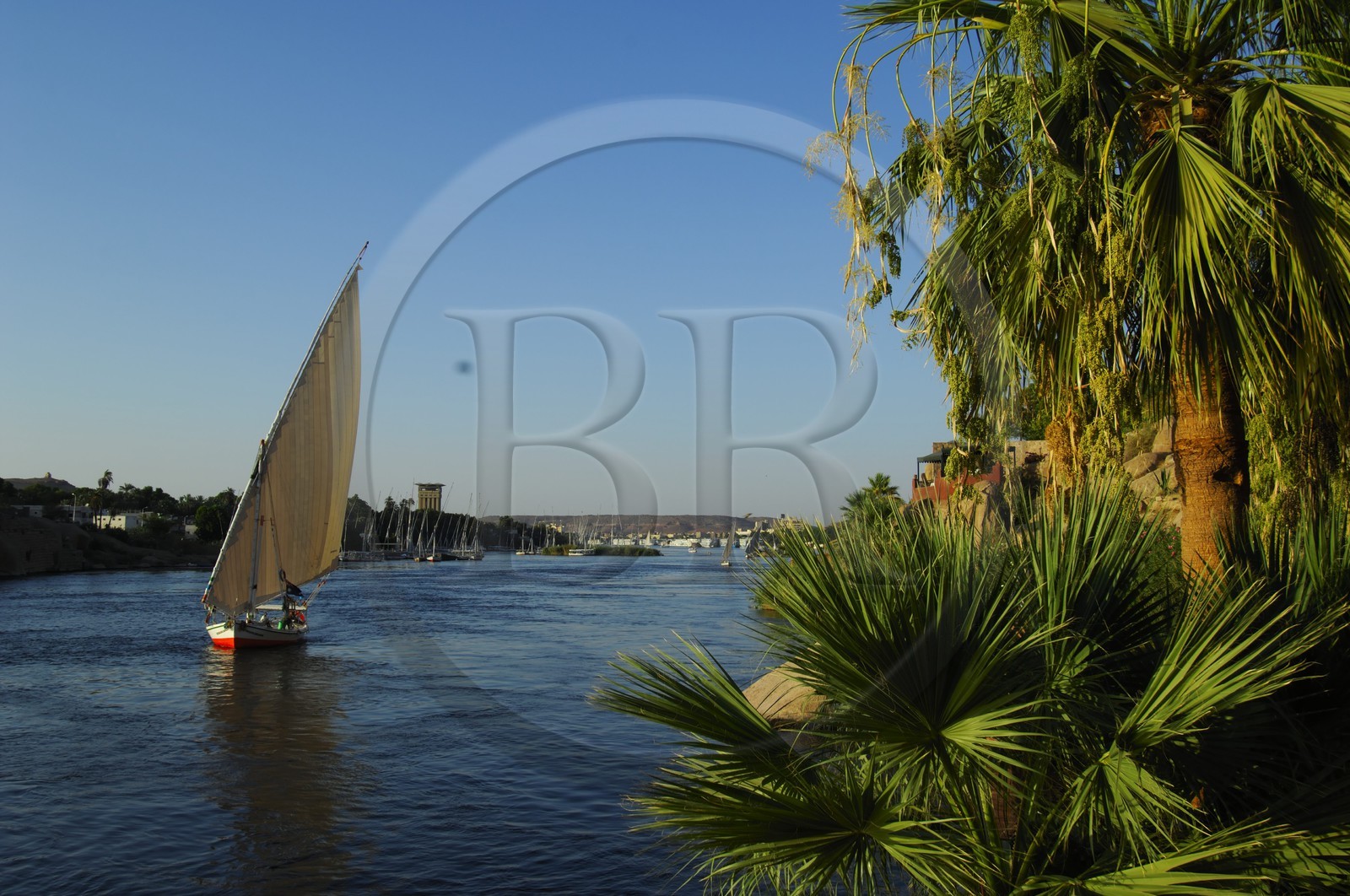 Egypt, Upper Egypt, Nile Valley, Aswan, felucca on Nile River